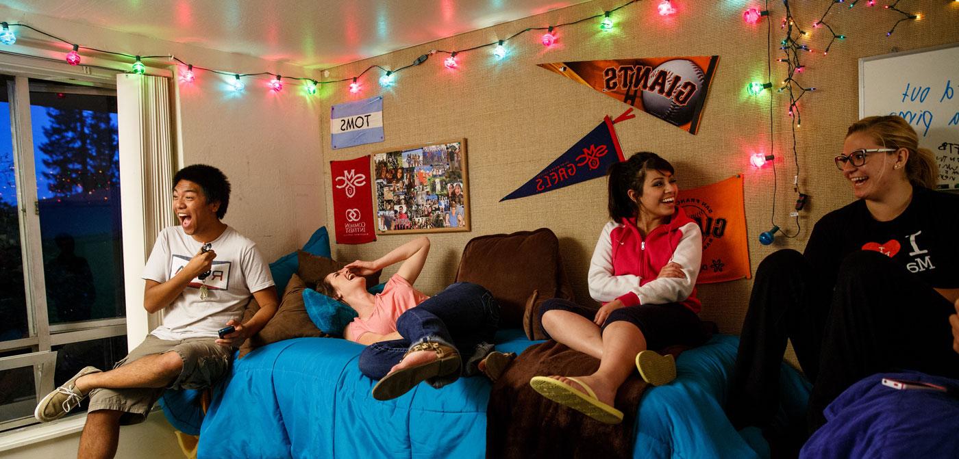 Students hanging out in the dorm room